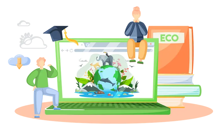 Free Course Of Studying Ecology Banner Ecologist Scientist Taking Care Of Nature And Study Ecological Environment With Education Platform Ecological Activist For Protection Of Air Soil And Water Illustration