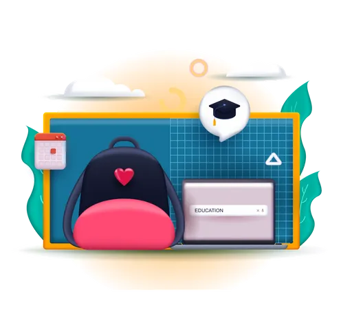 Education Concept 3 D Illustration Icon Composition With School College Or University Education Online Courses At Laptop Studying At Classroom Lessons Vector Illustration For Modern Web Design Illustration