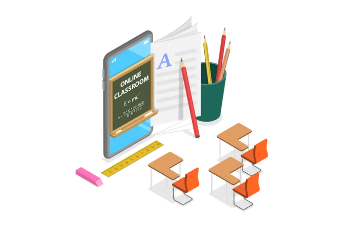 3 D Isometric Flat Vector Conceptual Illustration Of Online School Mobile Application For Digital Education Illustration