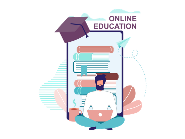 Online Education and Graduation Illustration