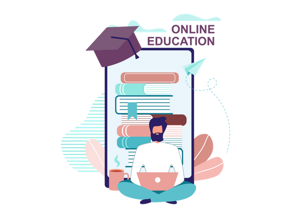 Online Education and Graduation  Illustration