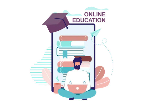 Online Education and Graduation  Illustration