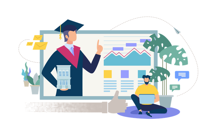 Online Education, Distance Learning, Internet University or Collage  イラスト