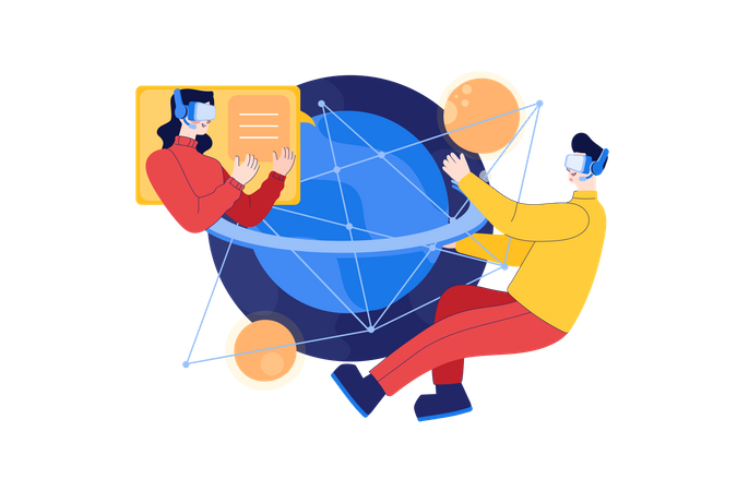 Online education in Virtual reality world  Illustration