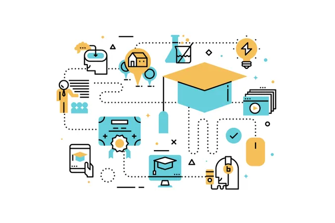 Online education line icons illustration  Illustration