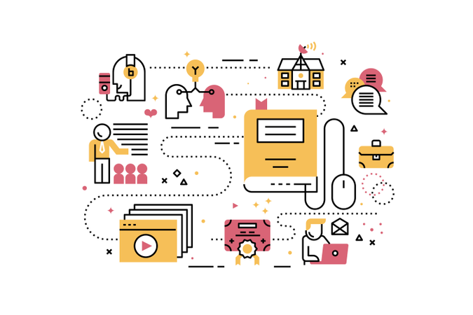 Online education training line icons illustration  Illustration