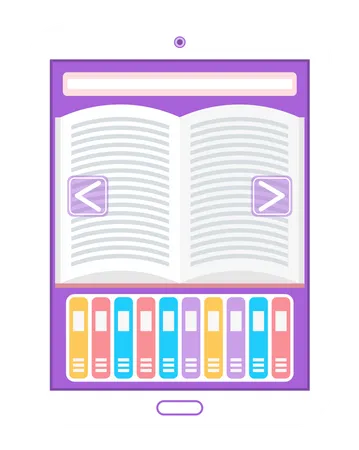 Reading Book With Digital Service For Smartphone Studying With Archive Of Books Electronic Library Online Book Store Ebook In Smartphone App Woman Selects Literature In Online Library 일러스트레이션