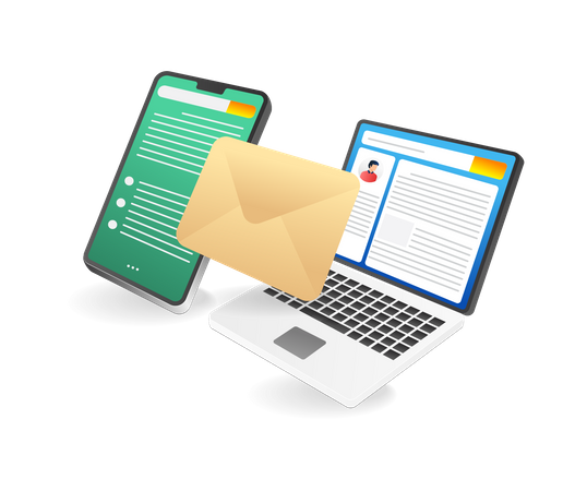 Online Email Sending Using Electronic Devices Illustration