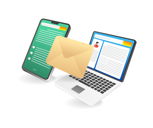 Online Email Sending Using Electronic Devices  Illustration