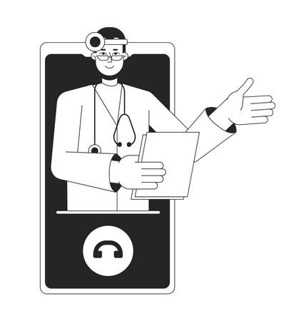 Online ENT doctor on phone  Illustration