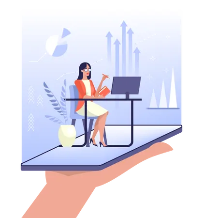 Online Expert Concept Assistant Sitting At The Desk Idea Of Help And Support Hotline Client Service Isolated Vector Illustration In Cartoon Style Illustration