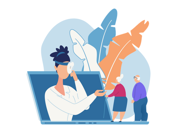 Online Eye Checking For Old People  Illustration