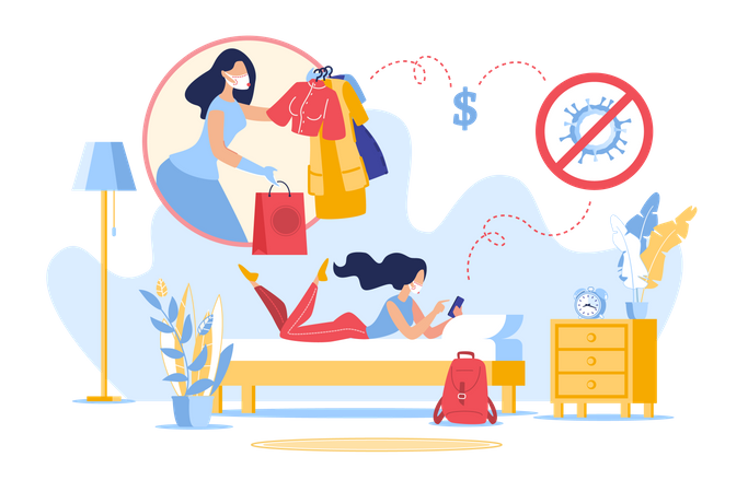 Online Fashion Shopping from Home in Quarantine  Illustration