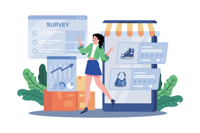Online Surveys Aid In Market Research Illustration