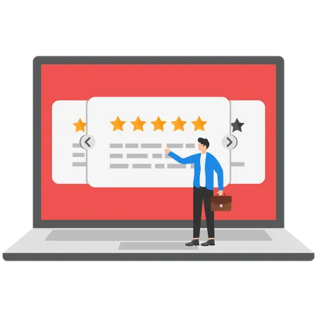 Reputation Management Team Monitor Online Feedback Rating To Improve Brand Positive Rank And Gain Customer Trust Concept Marketing Team Monitor And Analyze Stars Rating To Increase Satisfaction Illustration