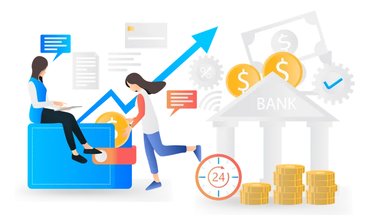 Flat Style Illustration Of Finance And Banking イラスト