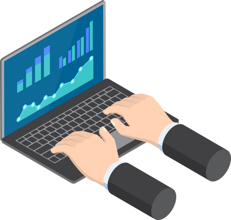 Online Financial Report on Laptop  Illustration