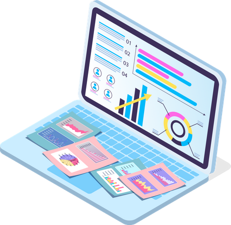 Online financial report with notes  Illustration