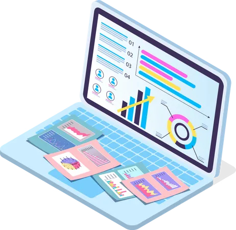 Online financial report with notes  Illustration