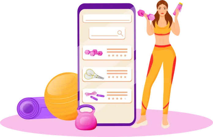 Personal Training Program Flat Concept Vector Illustration Woman Online Exercise Plan Mobile Application For Workout Sportswoman 2 D Cartoon Character For Web Design Fitness Equipment Creative Idea Illustration