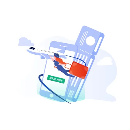 Online flight traveling ticket booking Illustration