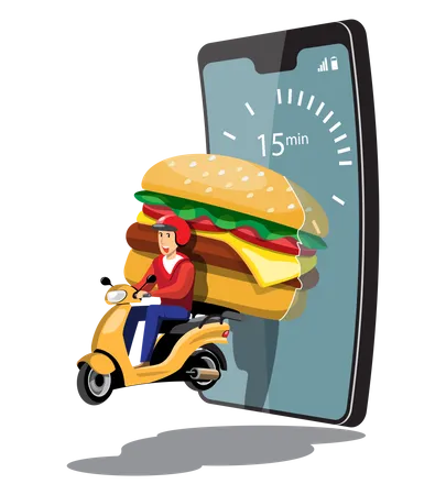 Big Isolated Motorcycle Vector Colorful Icons Flat Illustrations Of Delivery By Motorcycles Through GPS Tracking Location Delivery Bike Burger And Food Delivery Instant Delivery Online Delivery Illustration