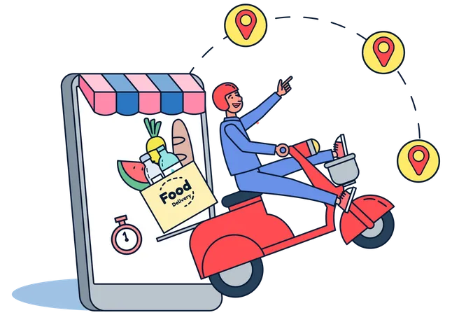 Online Delivery Ordering Service And Delivery Straight To Your Hand Quickly Logistic Commercial Transport Concept Vector Illustration イラスト
