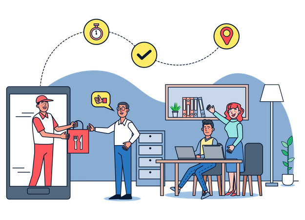 Online Food Delivery in Office  Illustration