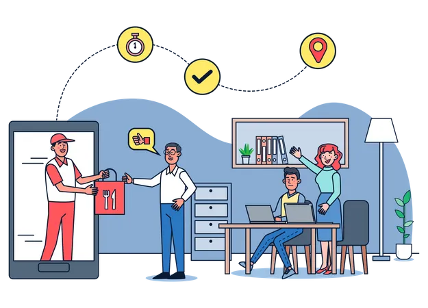 Online Food Delivery in Office  Illustration