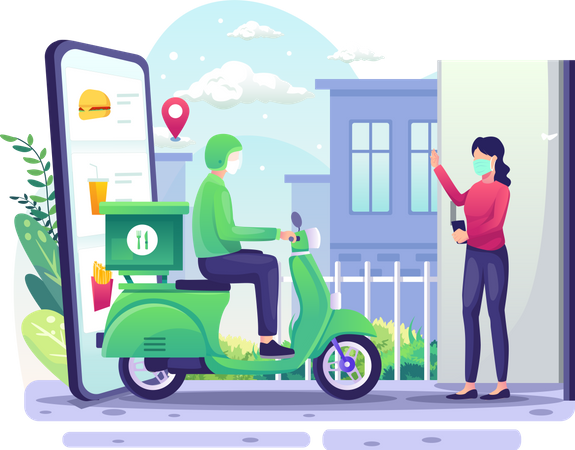 Online food delivery in pandemic  Illustration