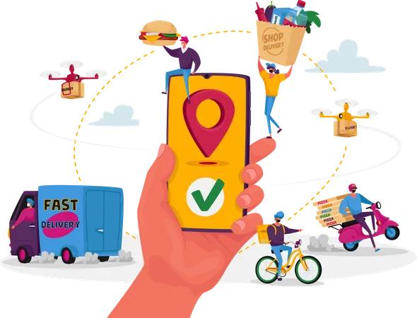 Online food delivery services apps Illustration