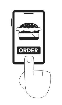 Burger Order Mobile App Monochrome Concept Vector Spot Illustration Editable 2 D Flat Bw Cartoon First View Hand For Web UI Design Fast Food Creative Linear Hero Image For Landings Mobile Headers Illustration