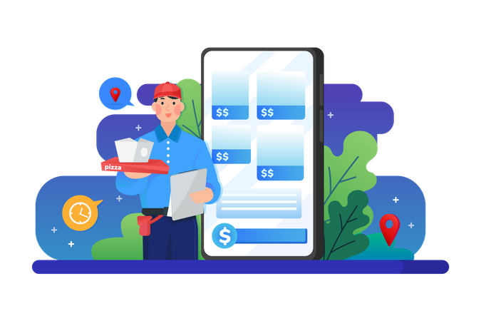 Online food order package delivery service  Illustration