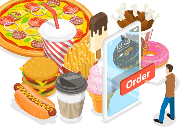 Online food order using mobile from restaurant  Illustration