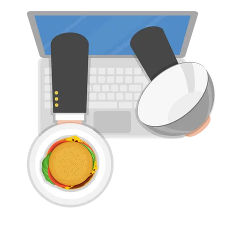 Online Food Ordering Flat Vector Concept Delivery Man Hands With Burger On Tray Appeared From Laptop Screen Illustration