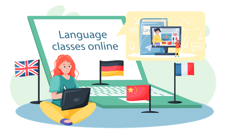 Online foreign language classes  Illustration