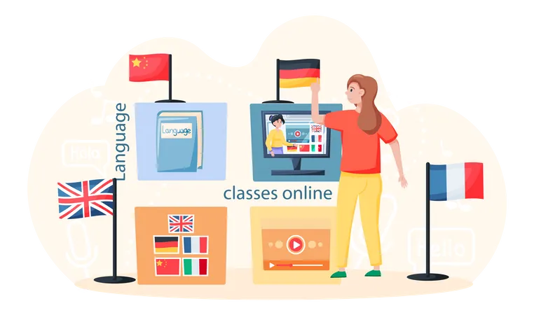 Online foreign language classes  Illustration