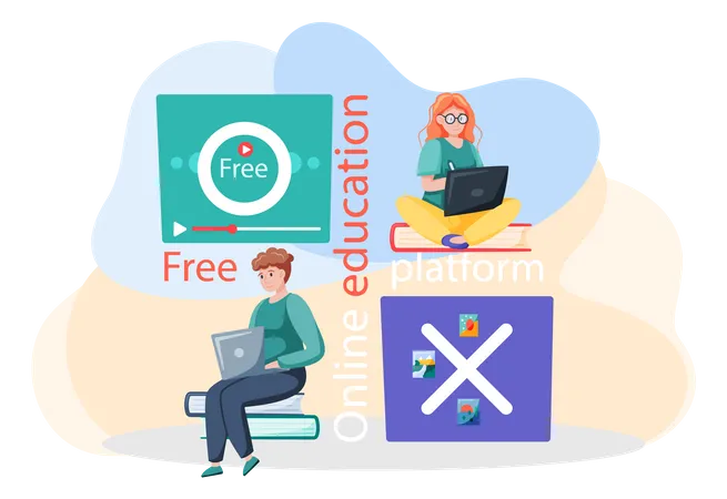 Online Free education platform Illustration