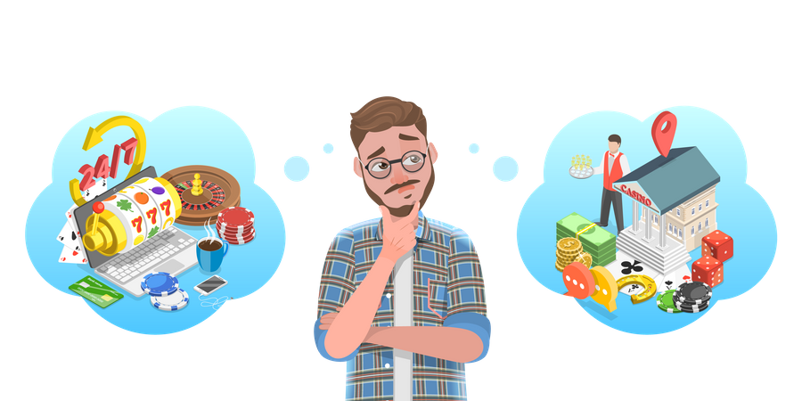 Online Gambling vs Traditional Gambling  イラスト