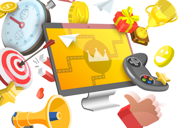 Online Gamification Campaign, Creating Interactive Content for Engaging Customers Illustration