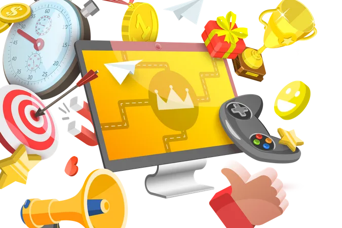 Online Gamification Campaign, Creating Interactive Content for Engaging Customers Illustration