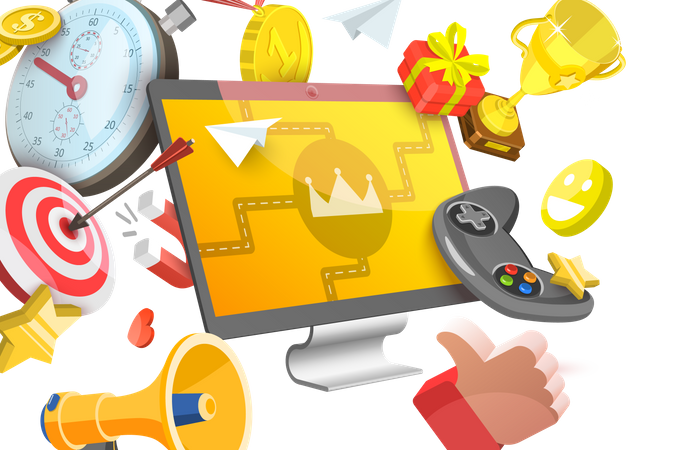 Online Gamification Campaign, Creating Interactive Content for Engaging Customers  Illustration