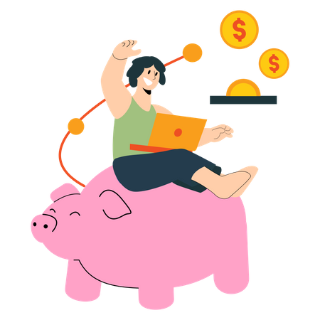 Online Geld sparen im Sparschwein  Illustration