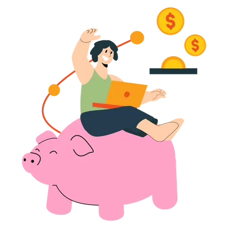 Online Geld sparen im Sparschwein  Illustration