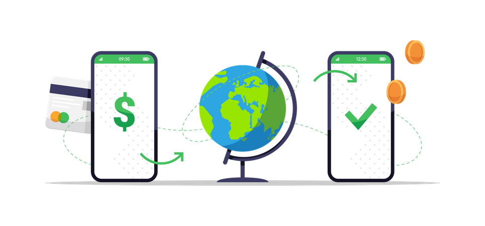 Online-Geldtransfer rund um den Globus  Illustration