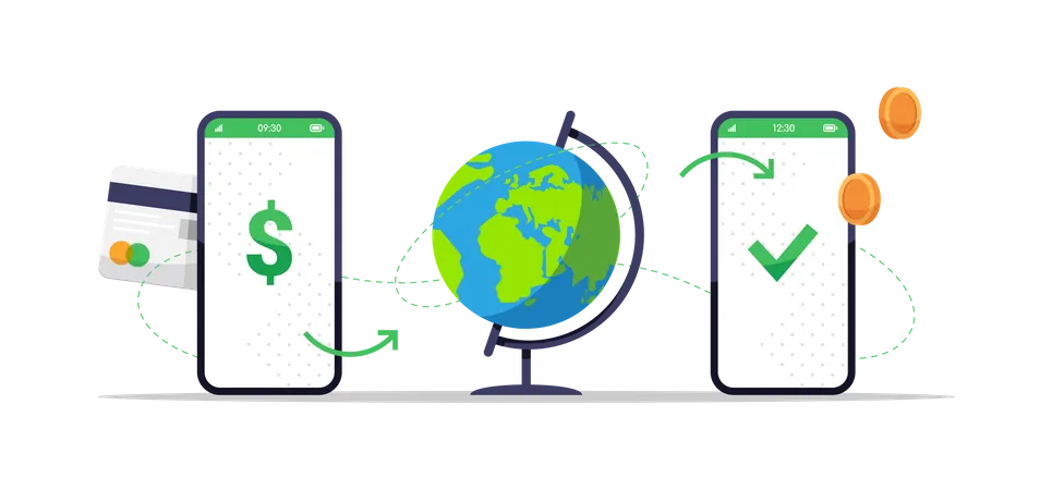 Online-Geldtransfer rund um den Globus  Illustration