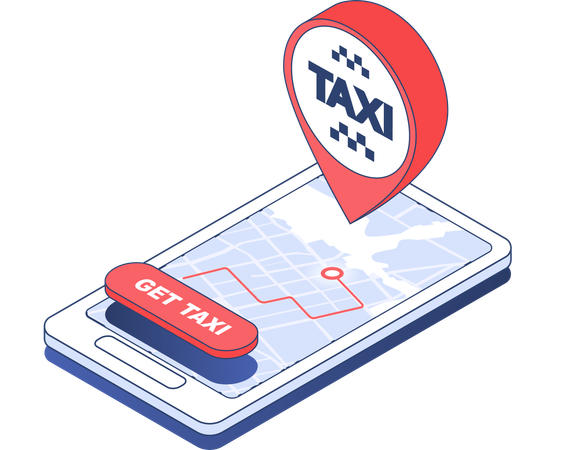 Online getting taxi location  イラスト