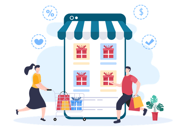 Online Gift Shopping  Illustration