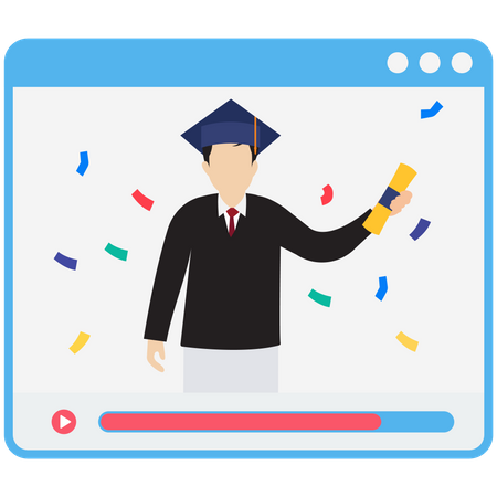 Online Graduating and online degree  イラスト