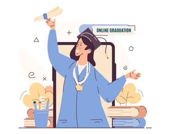 School And Education Illustration With Online Graduation Celebration Concept For Website Landing Page Mobile Apps Banner And Other Illustration
